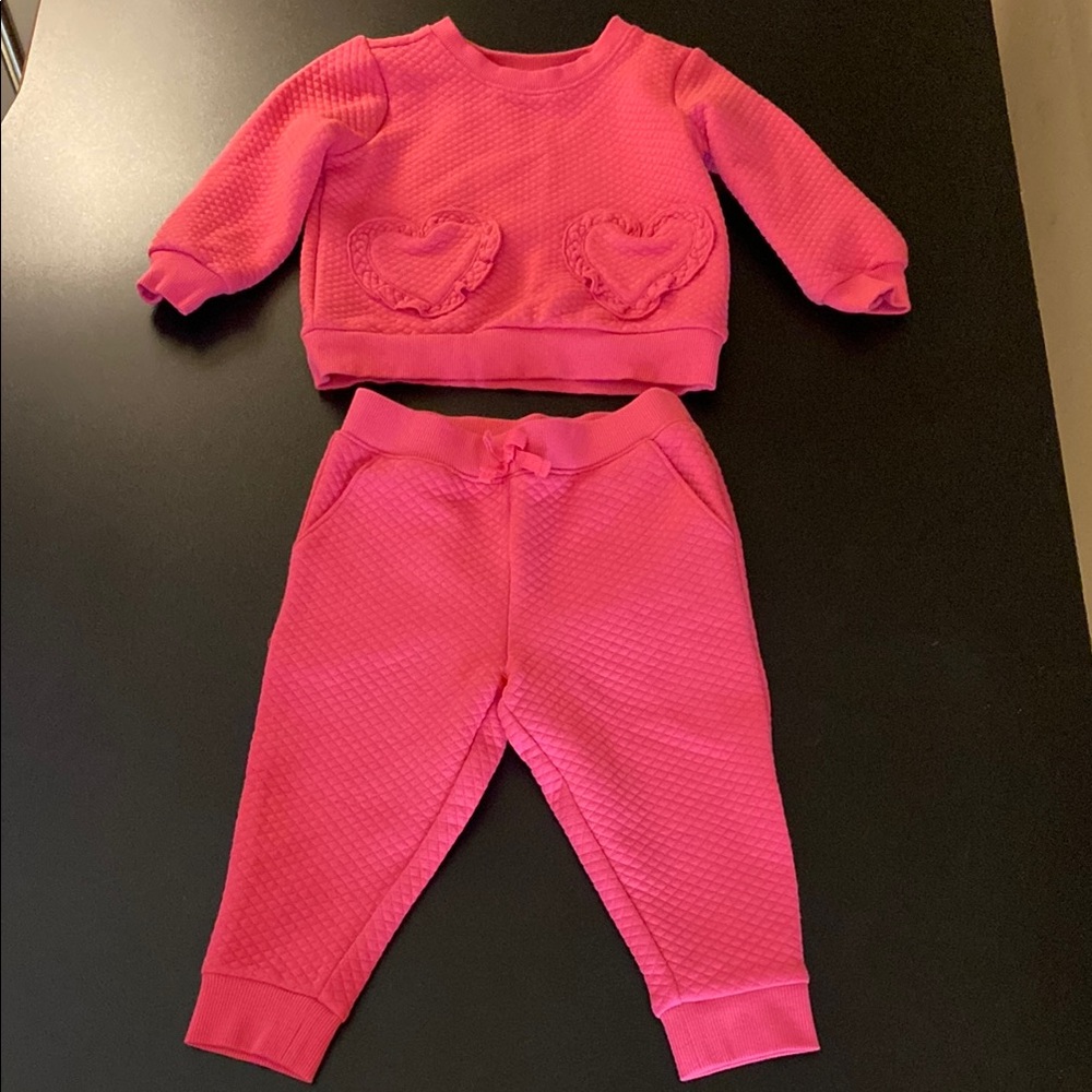 Pink Quilted Toddler Outfit with Heart Pockets